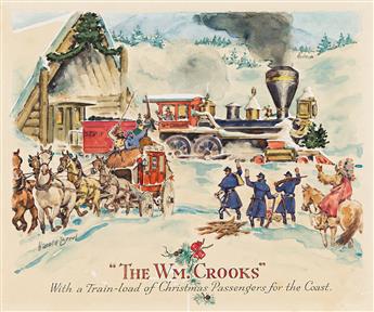 HAROLD BREUL (1889 - 1965) 4 Baldwin Locomotive ads: Best Friend of Charleston, Wm. Crooks, Old Ironsides, and Roger Williams.